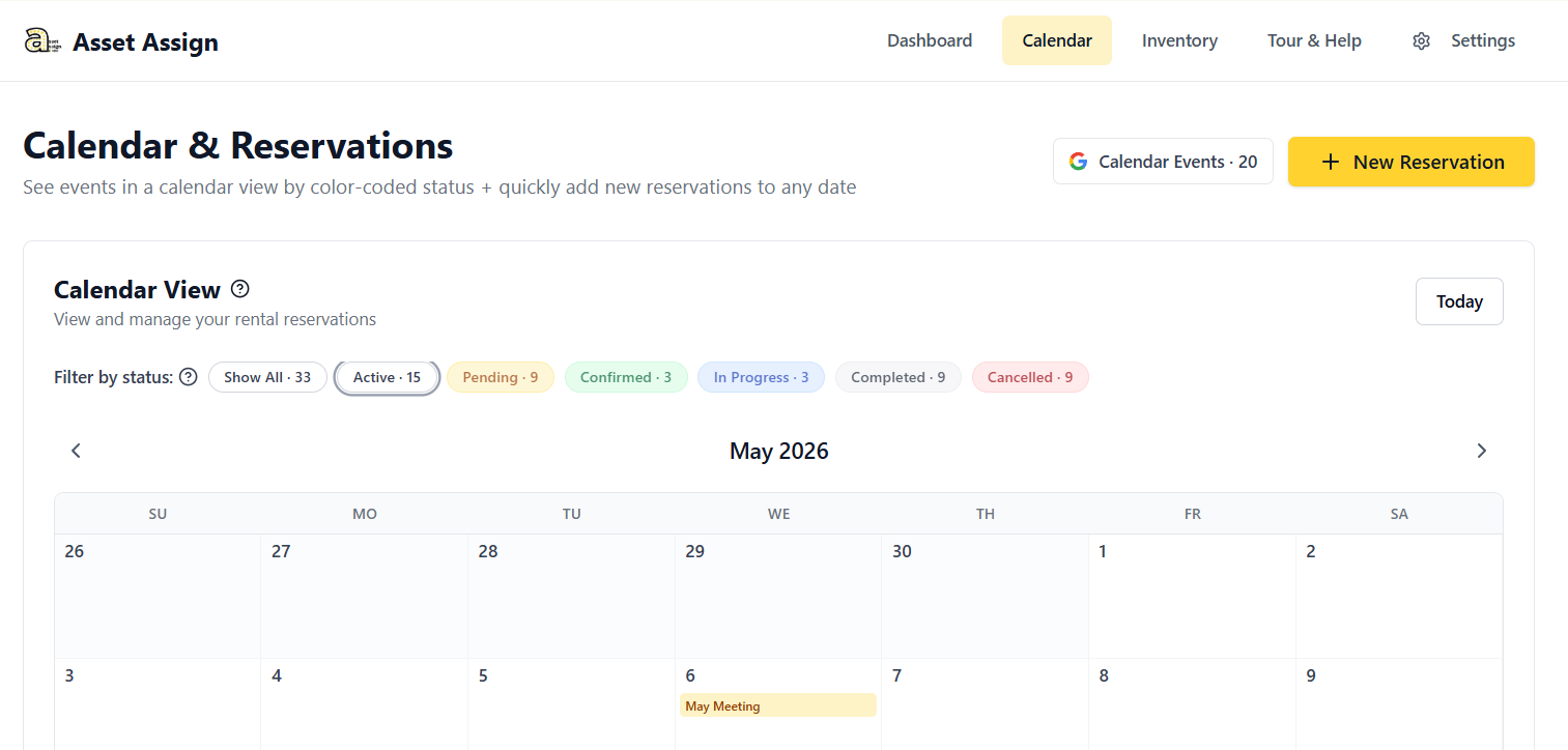 Asset Assign Calendar Page