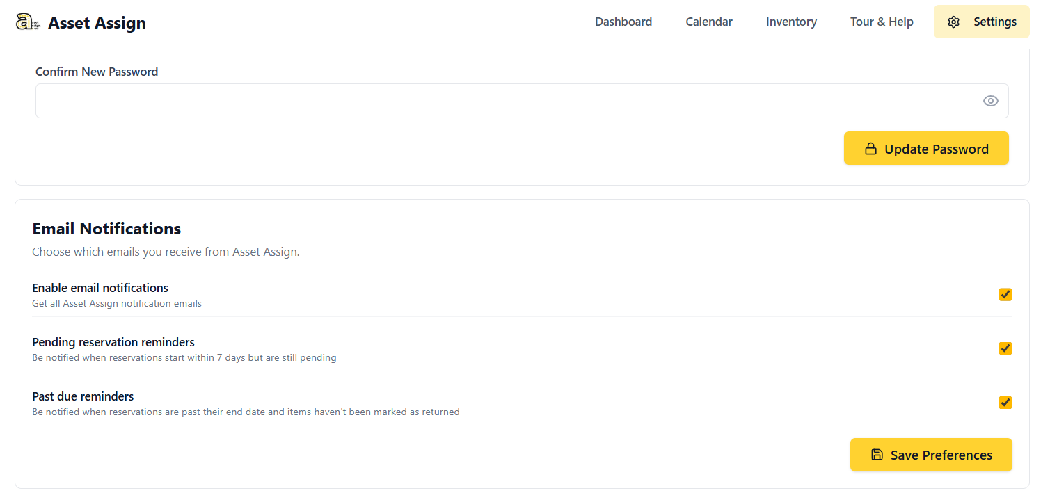 Asset Assign Email Notification Preferences