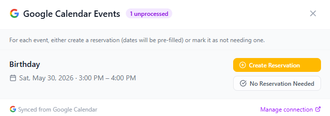 What it looks like to process synced events from Google calendar in Asset Assign